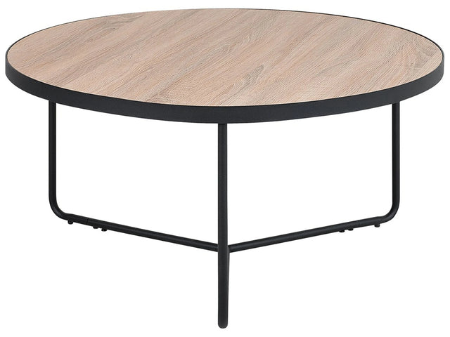 Coffee Table Light Wood Tabletop Black Metal Legs Round Large  80 cm Living Room Furniture Beliani