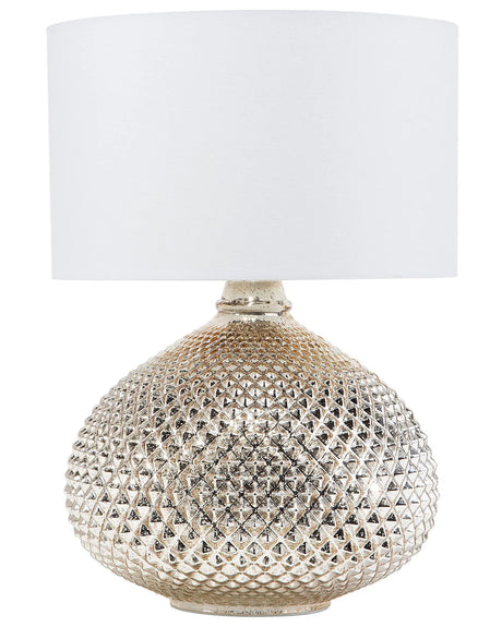 Table Lamp Gold Metal 55H cm White Polycotton Shade Glam Beliani