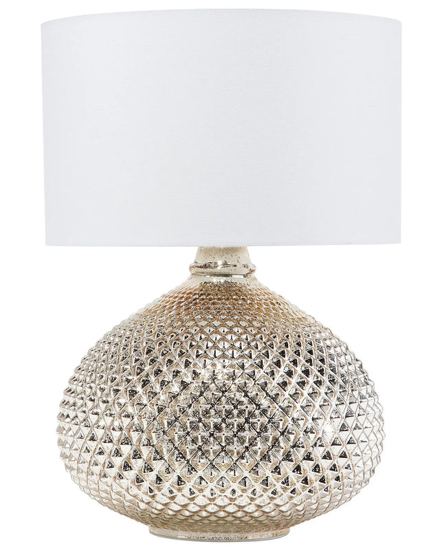 Table Lamp Gold Metal 55H cm White Polycotton Shade Glam Beliani