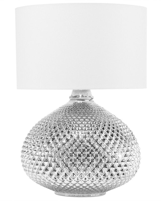 Table Lamp Silver Metal 55H cm White Polycotton Shade Glam Beliani