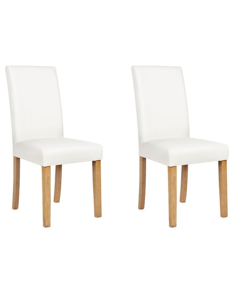 Set of 2 Dining Chairs White Faux Leather Wooden Legs Modern Beliani