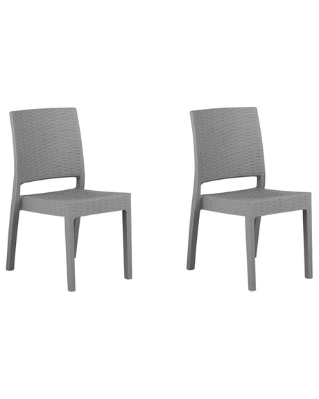 Set of 2 Garden Dining Chairs Light Grey Synthetic Material Stackable Outdoor Minimalistic Beliani