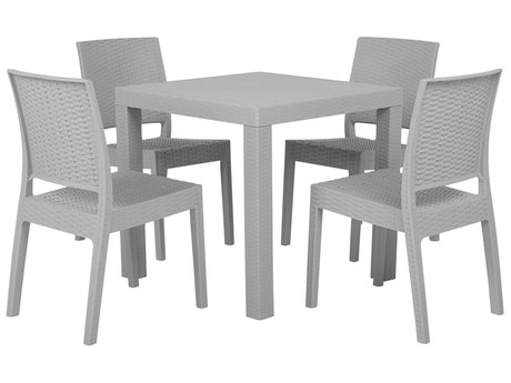 Garden Dining Set Light Grey Square Table 80 x 80 cm 4 Stackable Chairs 4 Seater Minimalistic Beliani