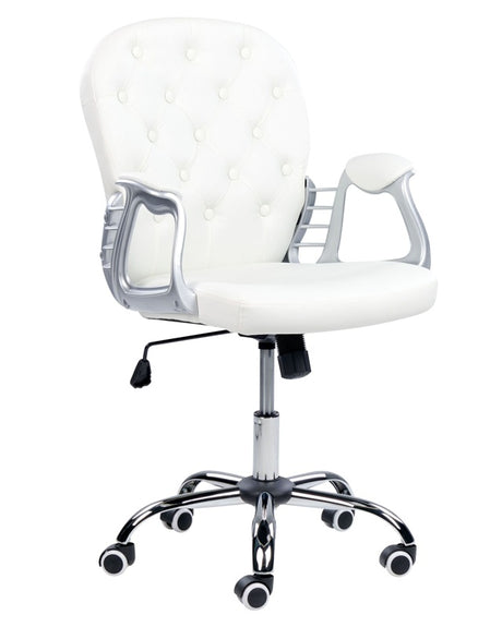 Office Chair White Faux Leather Gas Lift Height Adjustable Button with Tufted Backrest and Full Swivel Beliani