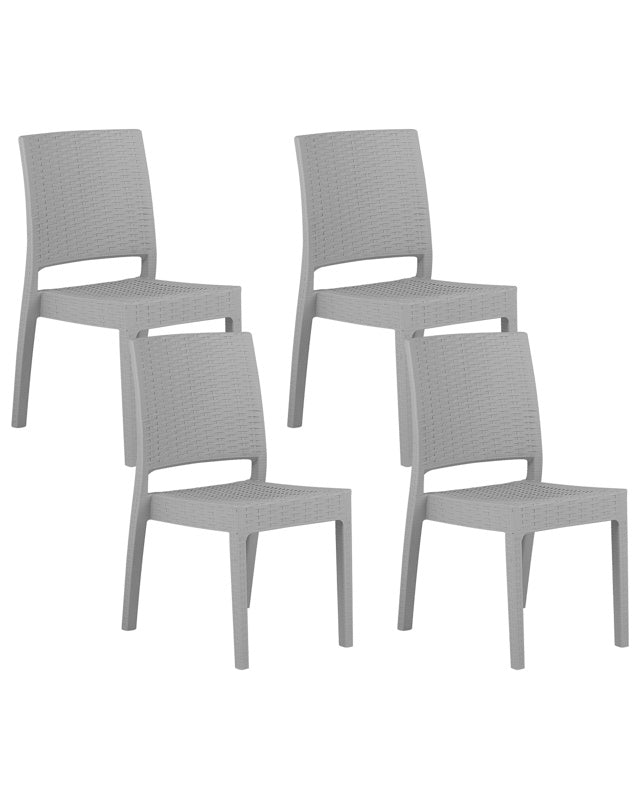 Set of 4 Garden Dining Chairs Light Grey Synthetic Material Stackable Outdoor Minimalistic Beliani