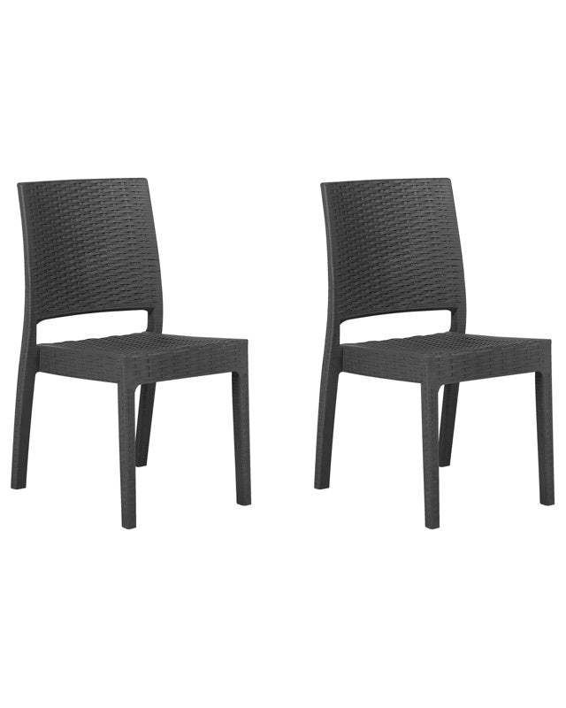 Set of 2 Garden Dining Chairs Grey Synthetic Material Stackable Outdoor Minimalistic Beliani