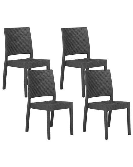 Set of 4 Garden Dining Chairs Grey Synthetic Material Stackable Outdoor Minimalistic Beliani