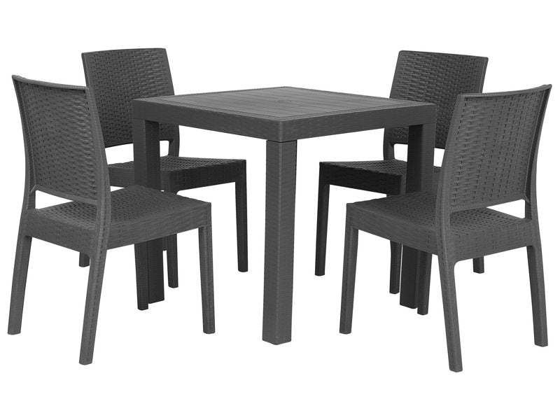 Garden Dining Set Grey Square Table 80 x 80 cm 4 Stackable Chairs 4 Seater Minimalistic Beliani