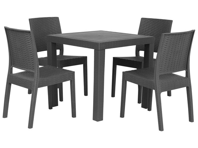 Garden Dining Set Grey Square Table 80 x 80 cm 4 Stackable Chairs 4 Seater Minimalistic Beliani