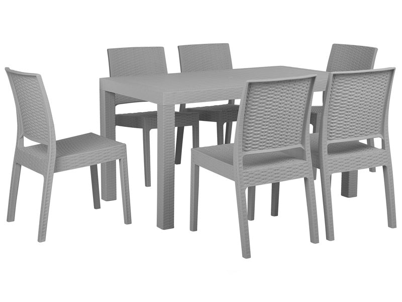 Garden Dining Set Light Grey Rectangular Table 140 x 80 cm 6 Stackable Chairs 6 Seater Minimalistic Beliani