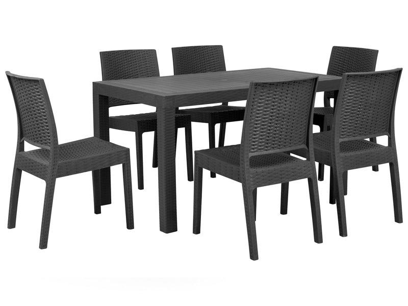 Garden Dining Set Grey Rectangular Table 140 x 80 cm 6 Stackable Chairs 6 Seater Minimalistic Beliani