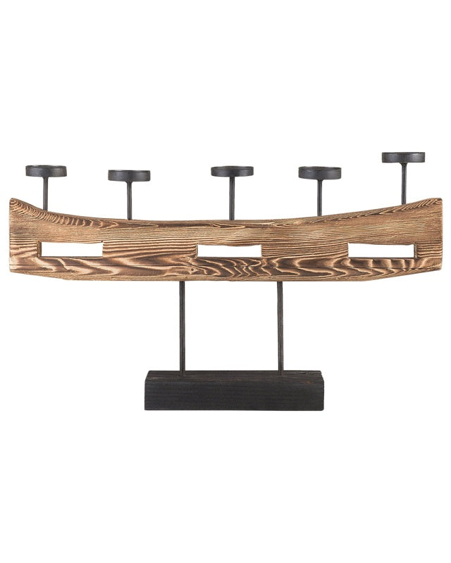 Wooden Candle Holder Pine Wood and Metal Elements Modern Beliani