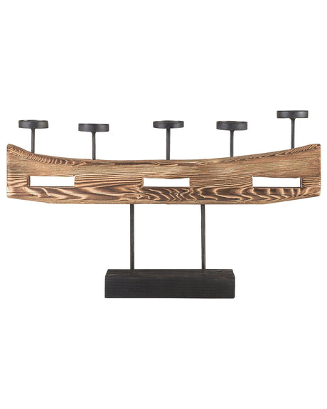 Wooden Candle Holder Pine Wood and Metal Elements Modern Beliani