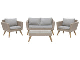 Patio Set Taupe Rattan 2 Seater 2 Chairs Grey Cushions Outdoor Country Beliani