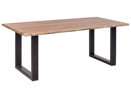 Dining Table Light Wood 200 x 95 cm Solid Wood Top Live Edge Black Metal Base Modern Industrial Beliani