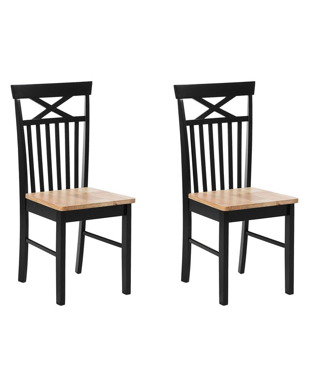 Set of 2 Dining Chairs Black with Light Wood Traditional Style Beliani