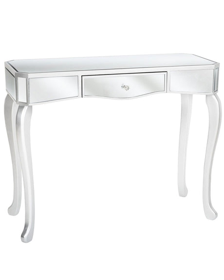 Console Table Silver Mirrored Glass with Drawer 96 x 40 cm Modern Glam French Design Beliani