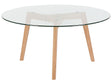 Coffee Table Transparent Round Glass Top 3 Light Wood Legs  90 cm Scandinavian Minimalistic Beliani