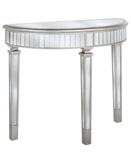 Console Table Silver Mirrored Glass 90 x 35 cm Half Moon Tabletop Modern Glam French Design Beliani