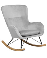 Rocking Chair Light Grey Velvet Metal Legs Wooden Skates Modern Beliani
