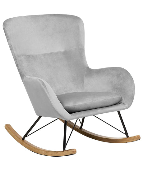 Rocking Chair Light Grey Velvet Metal Legs Wooden Skates Modern Beliani