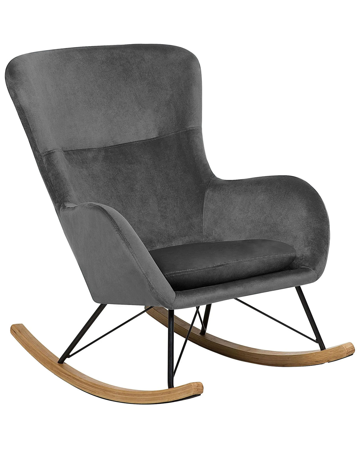 Rocking Chair Dark Grey Velvet Metal Legs Wooden Skates Modern Beliani
