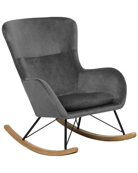 Rocking Chair Dark Grey Velvet Metal Legs Wooden Skates Modern Beliani
