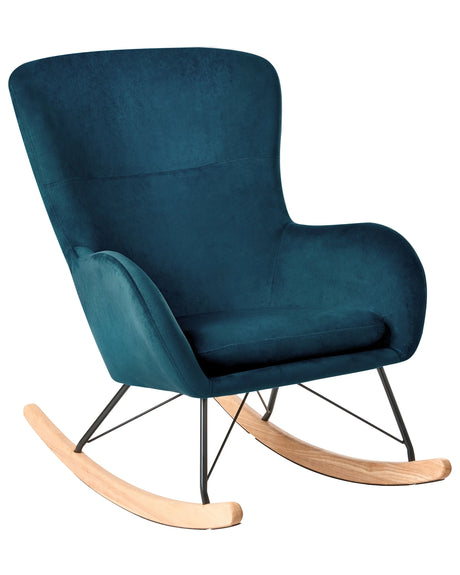 Rocking Chair Sea Blue Velvet Metal Legs Wooden Skates Modern Beliani