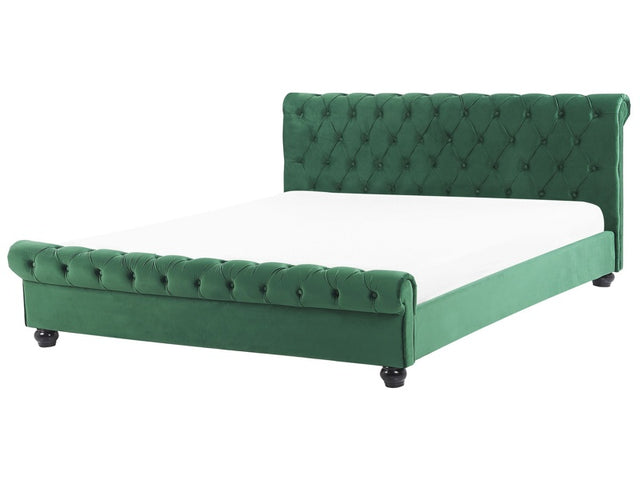 Bed Frame Green Velvet Upholstery Black Wooden Legs EU Super King Size 6ft Buttoned Glam Beliani