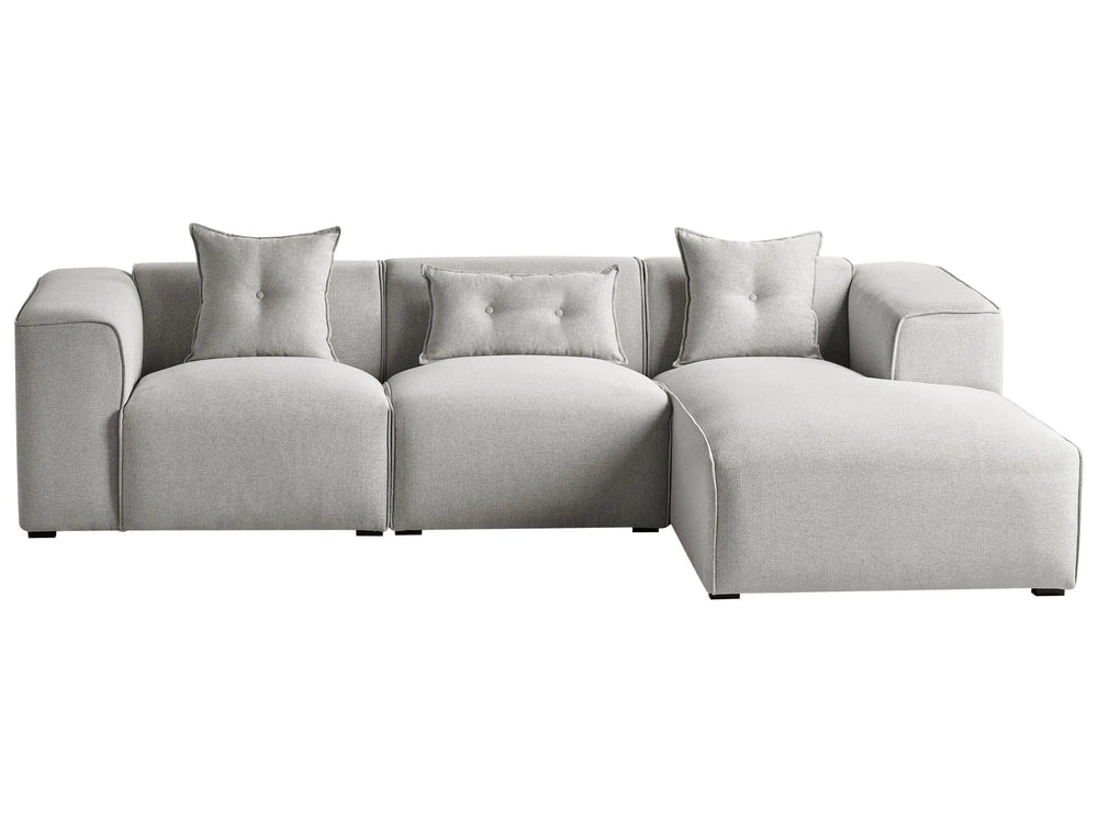 Left Hand Corner Sofa Light Grey 3 Seater Polyester Upholstery Extra Scatter Cushions Modern Beliani