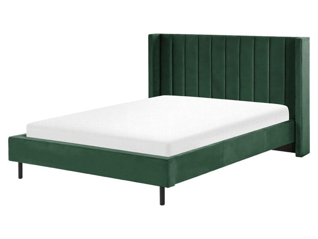 EU King Size Bed Frame 5ft3 Dark Green Velvet Slatted Base Beliani