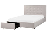 EU Double Size Bed Light Grey Fabric 4ft6 Upholstered Frame Buttoned Headrest with Storage Drawers Beliani