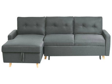 Corner Sofa Bed Grey Fabric 4 Seater Storage L-shaped Right Hand Orientation Beliani