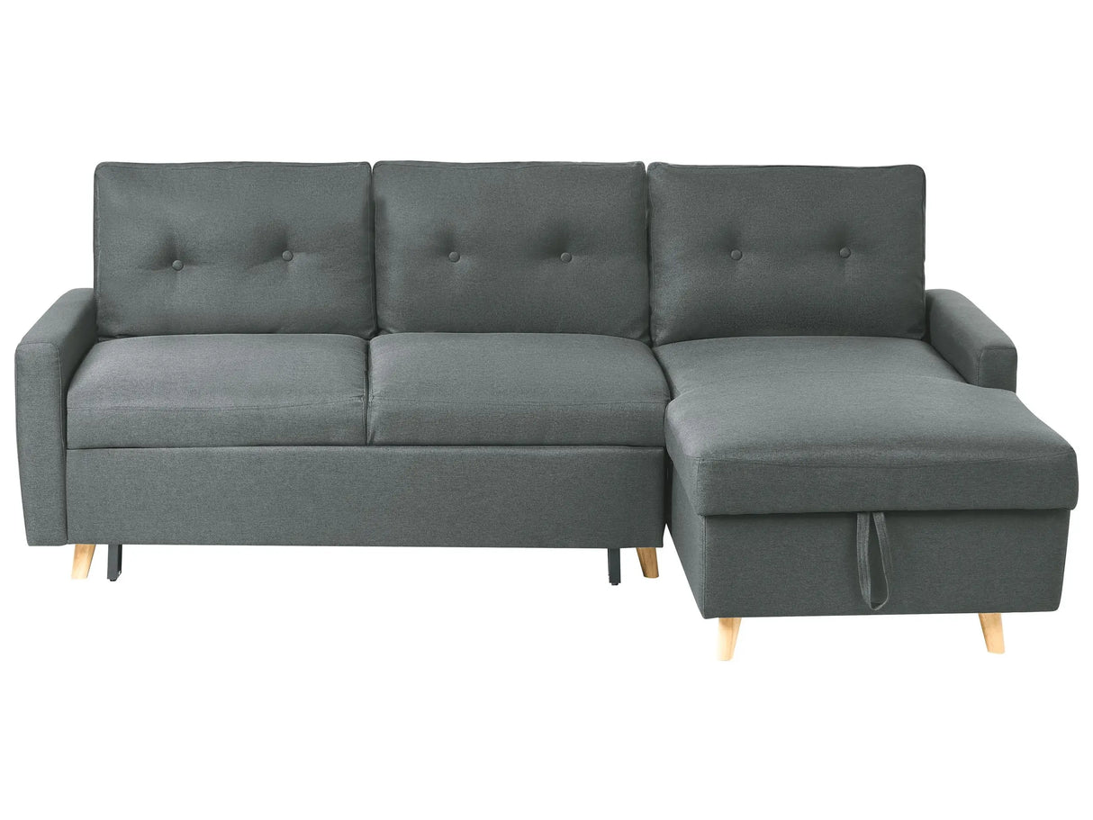 Corner Sofa Bed Grey Fabric 4 Seater Storage L-shaped Left Hand Orientation Beliani
