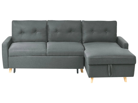 Corner Sofa Bed Grey Fabric 4 Seater Storage L-shaped Left Hand Orientation Beliani