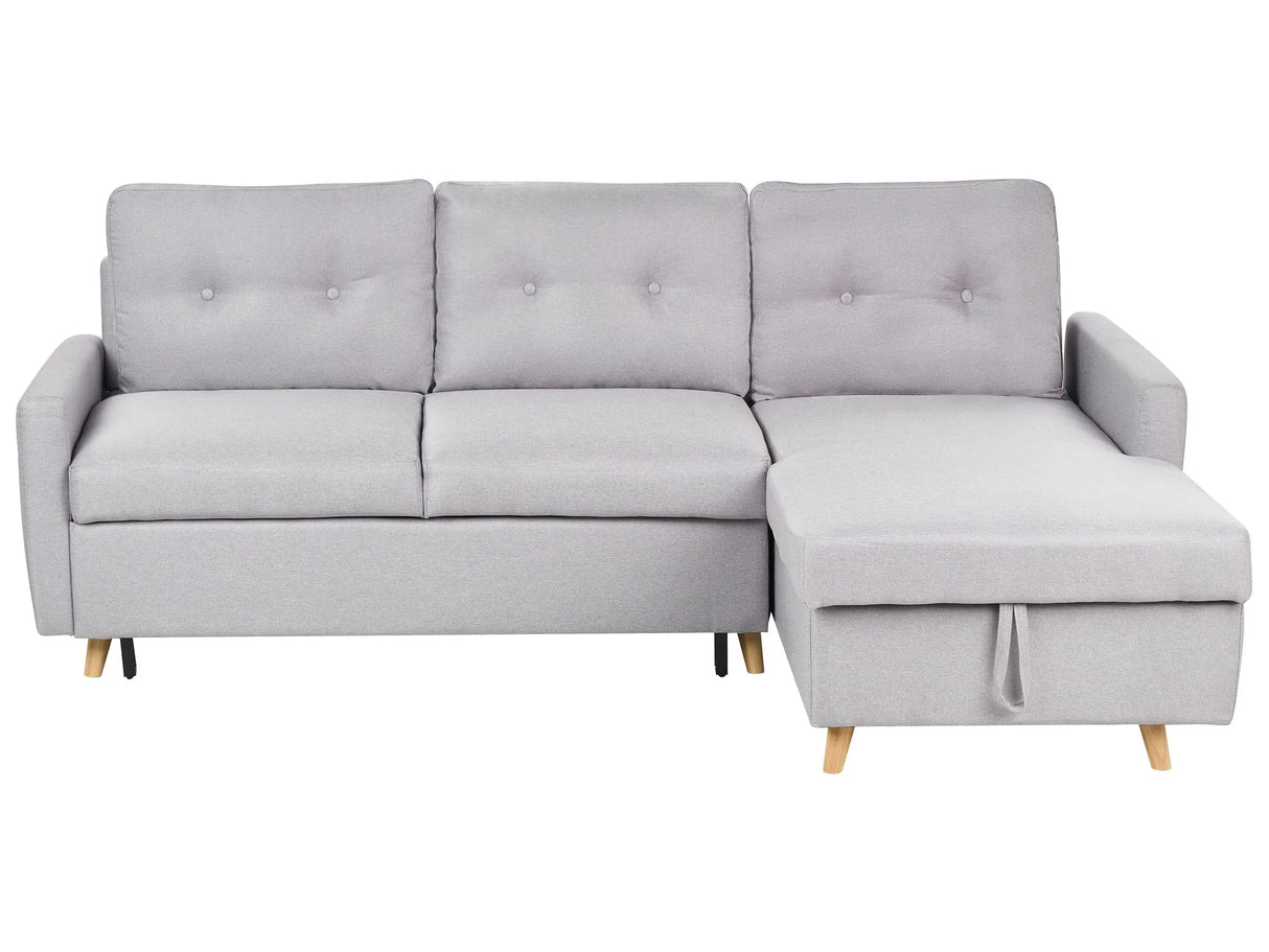 Corner Sofa Bed Light Grey Fabric 4 Seater Storage L-shaped Left Hand Orientation Beliani