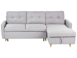 Corner Sofa Bed Light Grey Fabric 4 Seater Storage L-shaped Left Hand Orientation Beliani