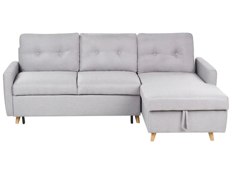 Corner Sofa Bed Light Grey Fabric 4 Seater Storage L-shaped Left Hand Orientation Beliani