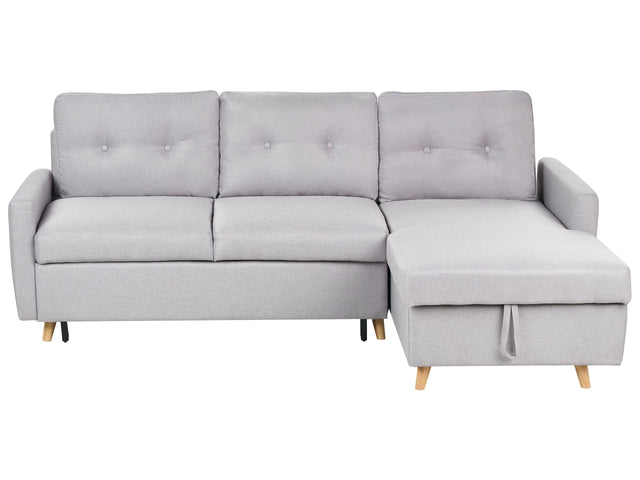 Corner Sofa Bed Light Grey Fabric 4 Seater Storage L-shaped Left Hand Orientation Beliani