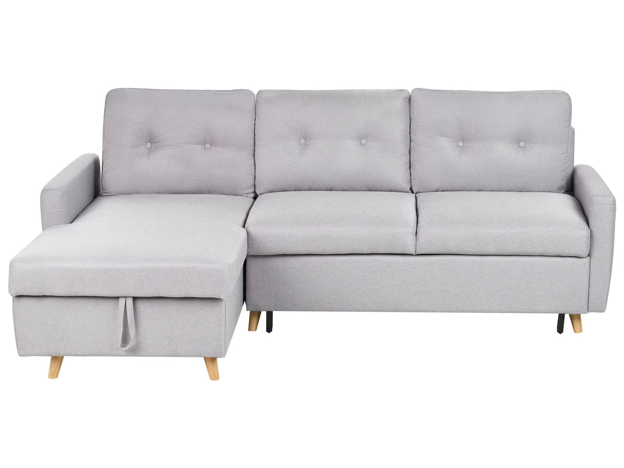 Corner Sofa Bed Light Grey Fabric 4 Seater Storage L-shaped Right Hand Orientation Beliani