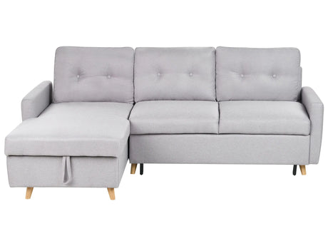 Corner Sofa Bed Light Grey Fabric 4 Seater Storage L-shaped Right Hand Orientation Beliani