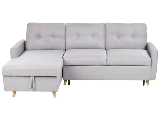 Corner Sofa Bed Light Grey Fabric 4 Seater Storage L-shaped Right Hand Orientation Beliani