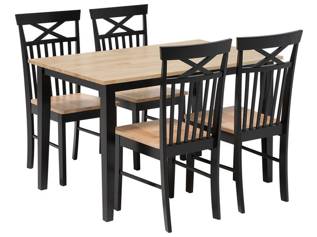 Dining Set Black Solid Wood Light Wood Top 4 Seater 120 x 75 cm Modern Scandinavian Beliani