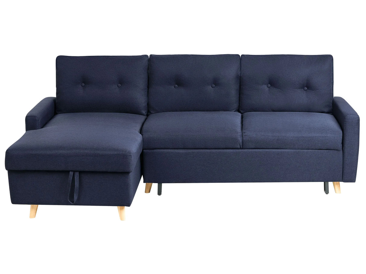 Corner Sofa Bed Blue Fabric 4 Seater Storage L-shaped Right Hand Orientation Beliani