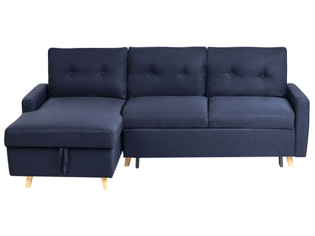Corner Sofa Bed Blue Fabric 4 Seater Storage L-shaped Right Hand Orientation Beliani