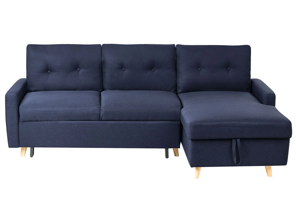 Corner Sofa Bed Blue Fabric 4 Seater Storage L-shaped Left Hand Orientation Beliani
