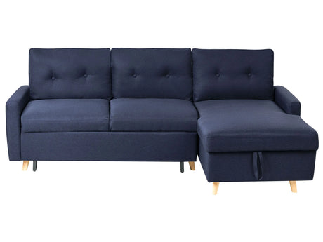 Corner Sofa Bed Blue Fabric 4 Seater Storage L-shaped Left Hand Orientation Beliani