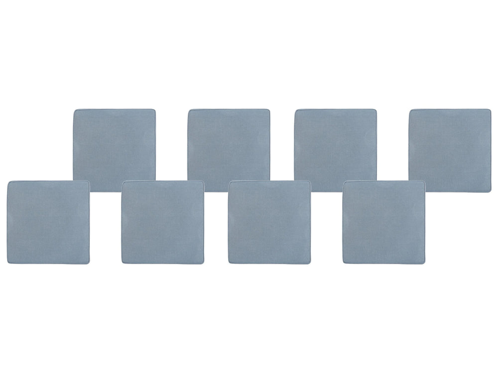 Set of 8 Seat Pad Cushions for Garden Chairs Blue Water Resistant Fabric with Ties Removable Cover Beliani