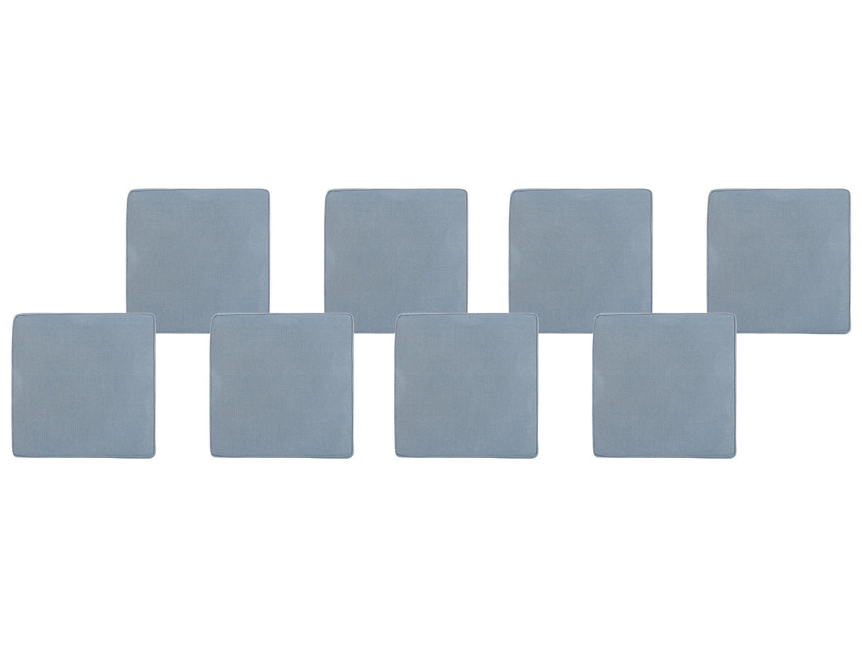 Set of 8 Seat Pad Cushions for Garden Chairs Blue Water Resistant Fabric with Ties Removable Cover Beliani