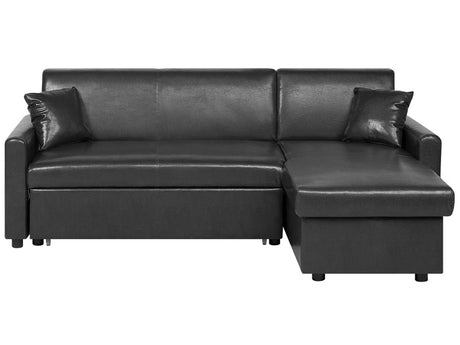 Corner Sofa Bed Black Faux Leather 3 Seater Left Hand Orientation with Storage Beliani